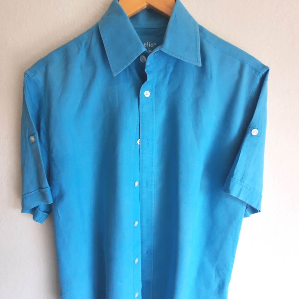 Celio Le Lin Aqua Blue Short Sleeve Shirt